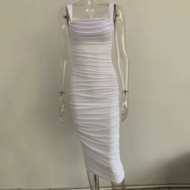 Off Shoulder Sexy Backless Mesh Ruched Dress for Women