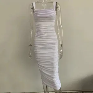 Off Shoulder Sexy Backless Mesh Ruched Dress for Women