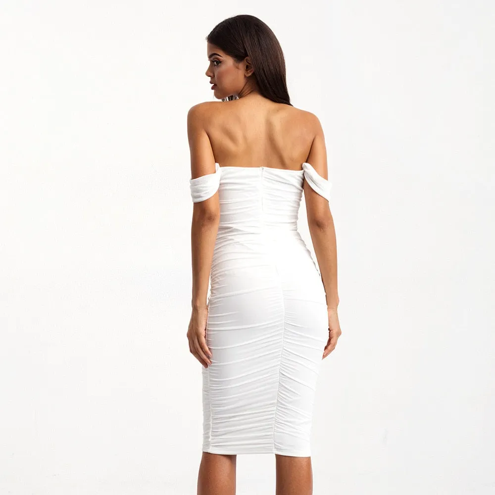 Off Shoulder Sexy Backless Mesh Ruched Dress for Women
