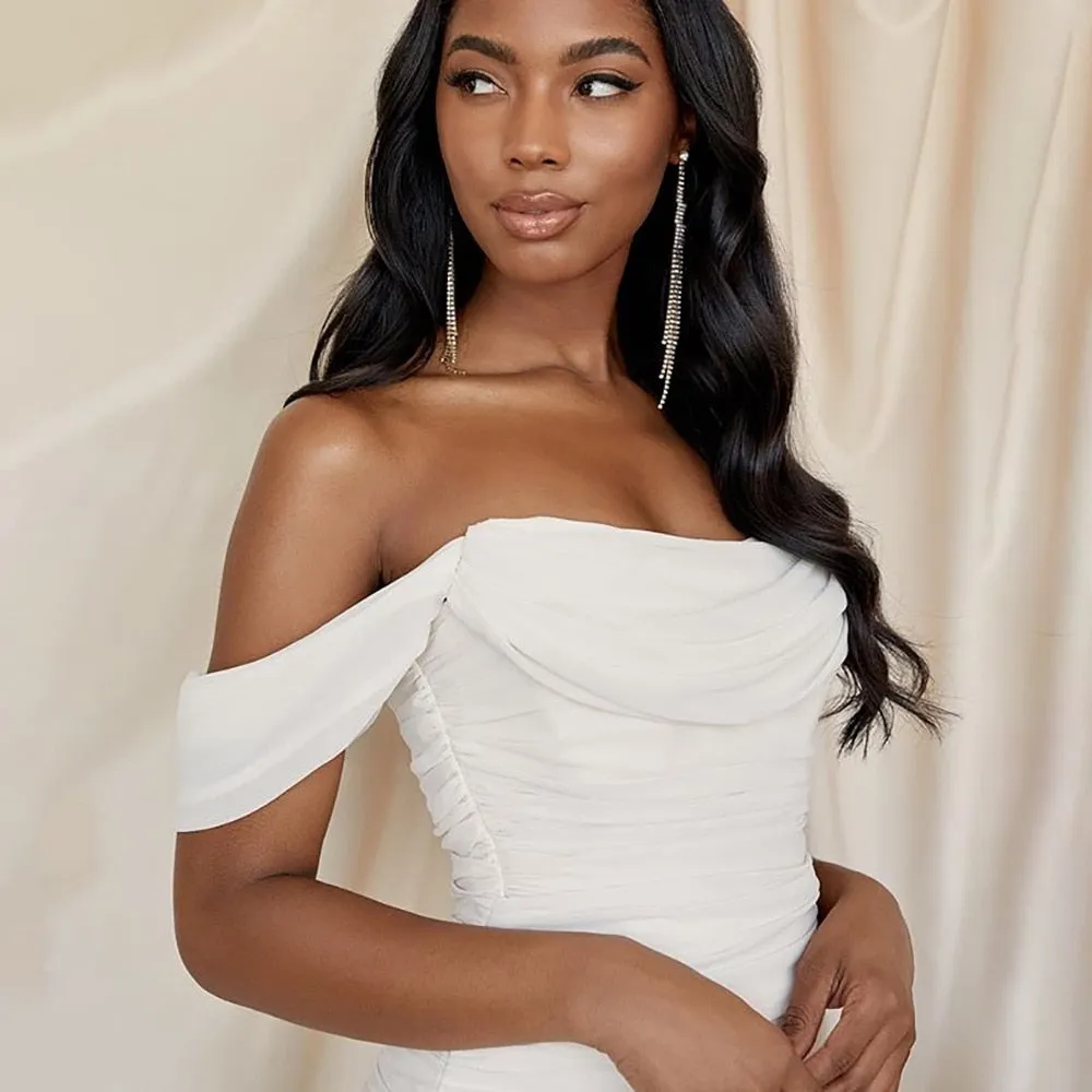 Off Shoulder Sexy Backless Mesh Ruched Dress for Women