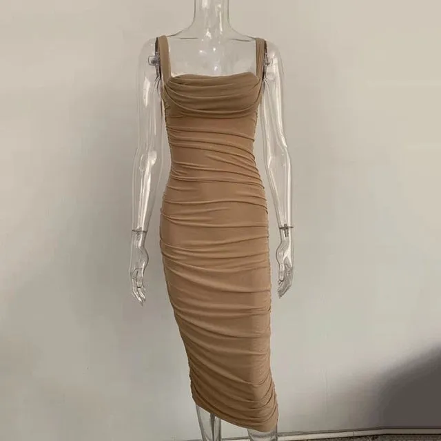 Off Shoulder Sexy Backless Mesh Ruched Dress for Women