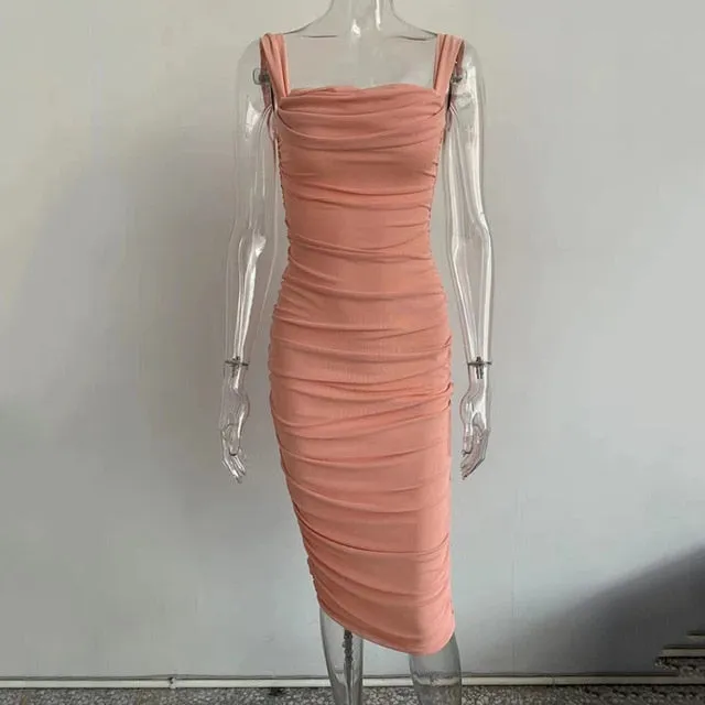 Off Shoulder Sexy Backless Mesh Ruched Dress for Women