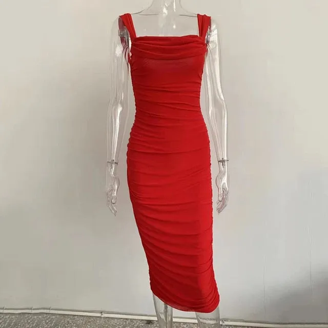 Off Shoulder Sexy Backless Mesh Ruched Dress for Women