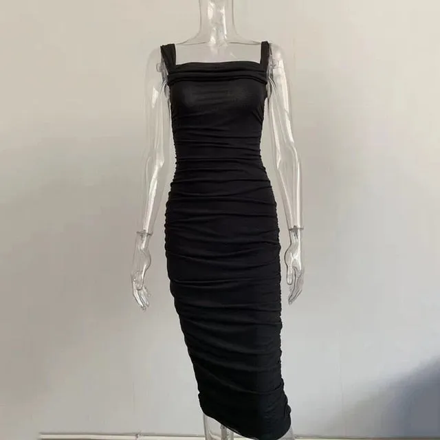 Off Shoulder Sexy Backless Mesh Ruched Dress for Women