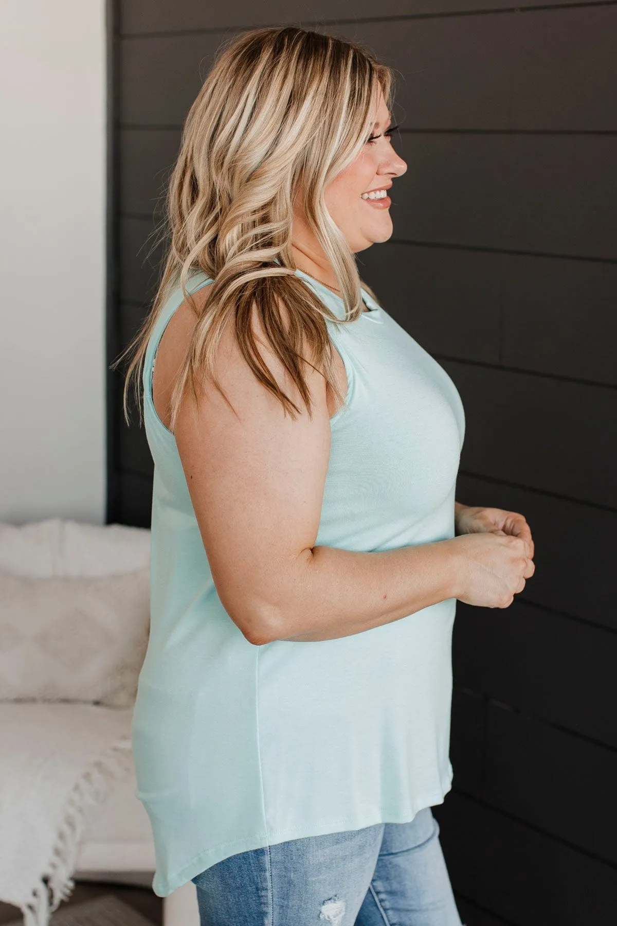 On Second Glance Tank Top- Mint Blue