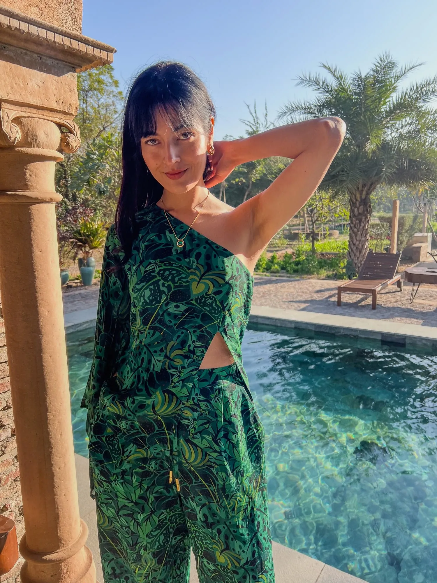 One Shoulder Top - Emerald Jungle
