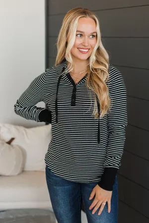 One Step Away Hooded Henley Top- Black
