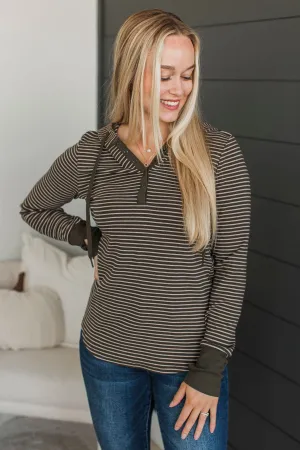 One Step Away Hooded Henley Top- Dark Olive