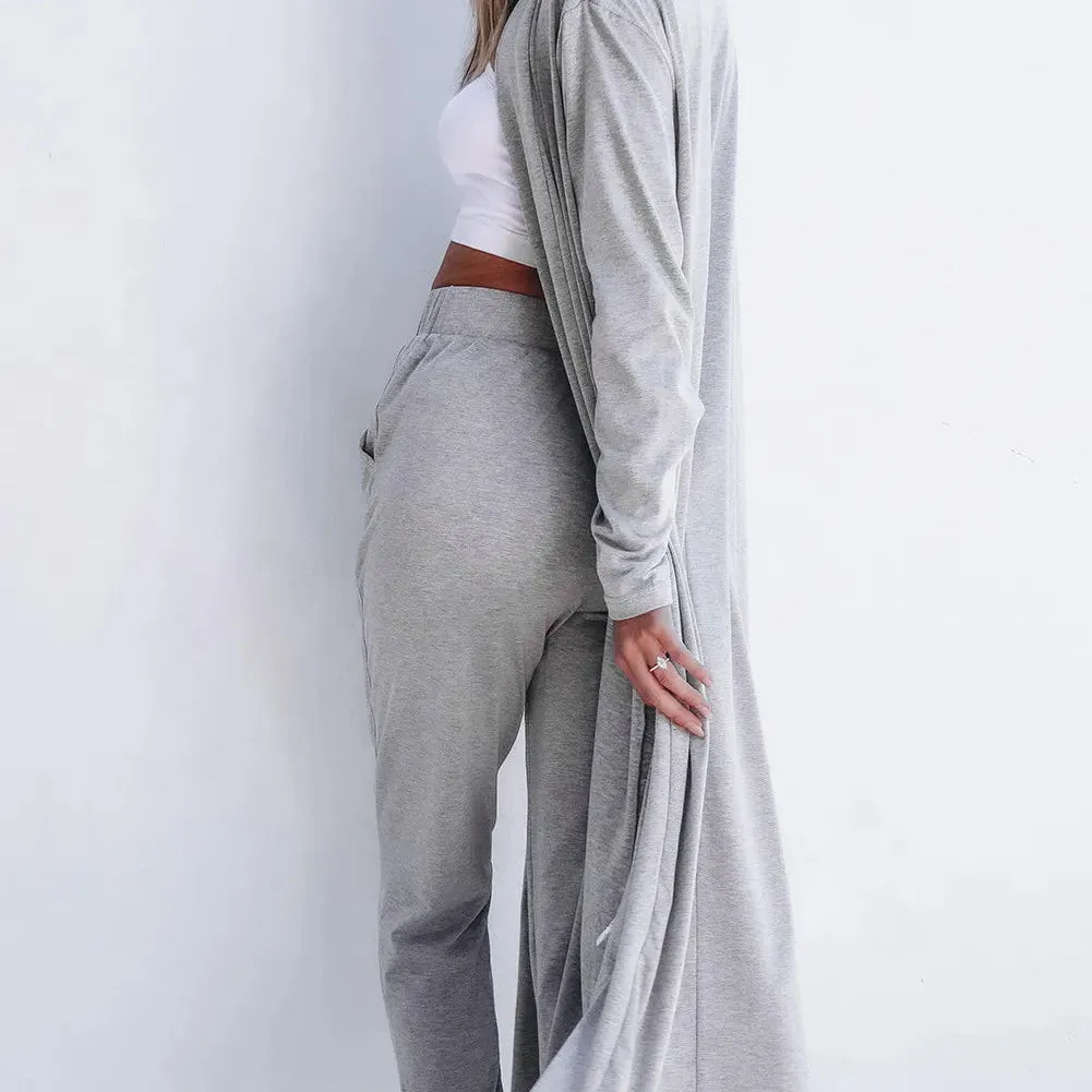 Open Front Long Sleeve Cardigan and Pants Lounge Set