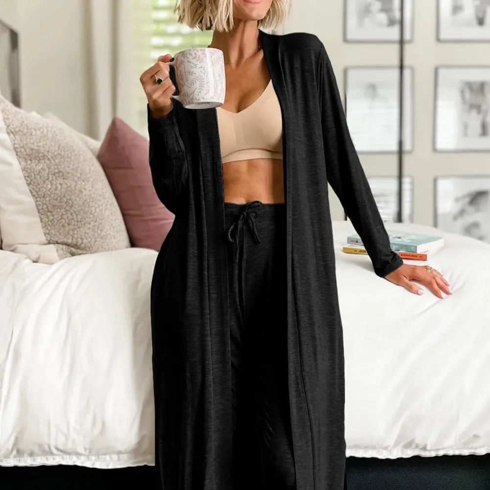 Open Front Long Sleeve Cardigan and Pants Lounge Set