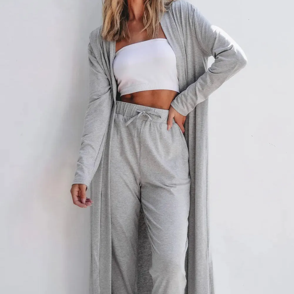 Open Front Long Sleeve Cardigan and Pants Lounge Set