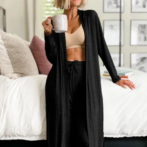 Open Front Long Sleeve Cardigan and Pants Lounge Set