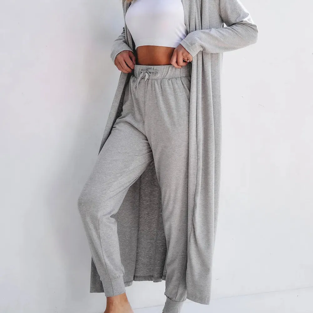 Open Front Long Sleeve Cardigan and Pants Lounge Set
