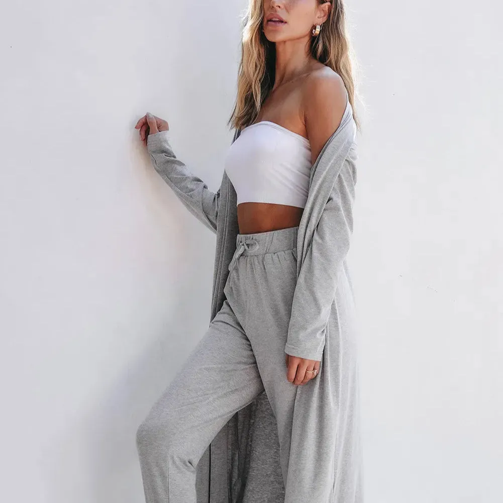 Open Front Long Sleeve Cardigan and Pants Lounge Set