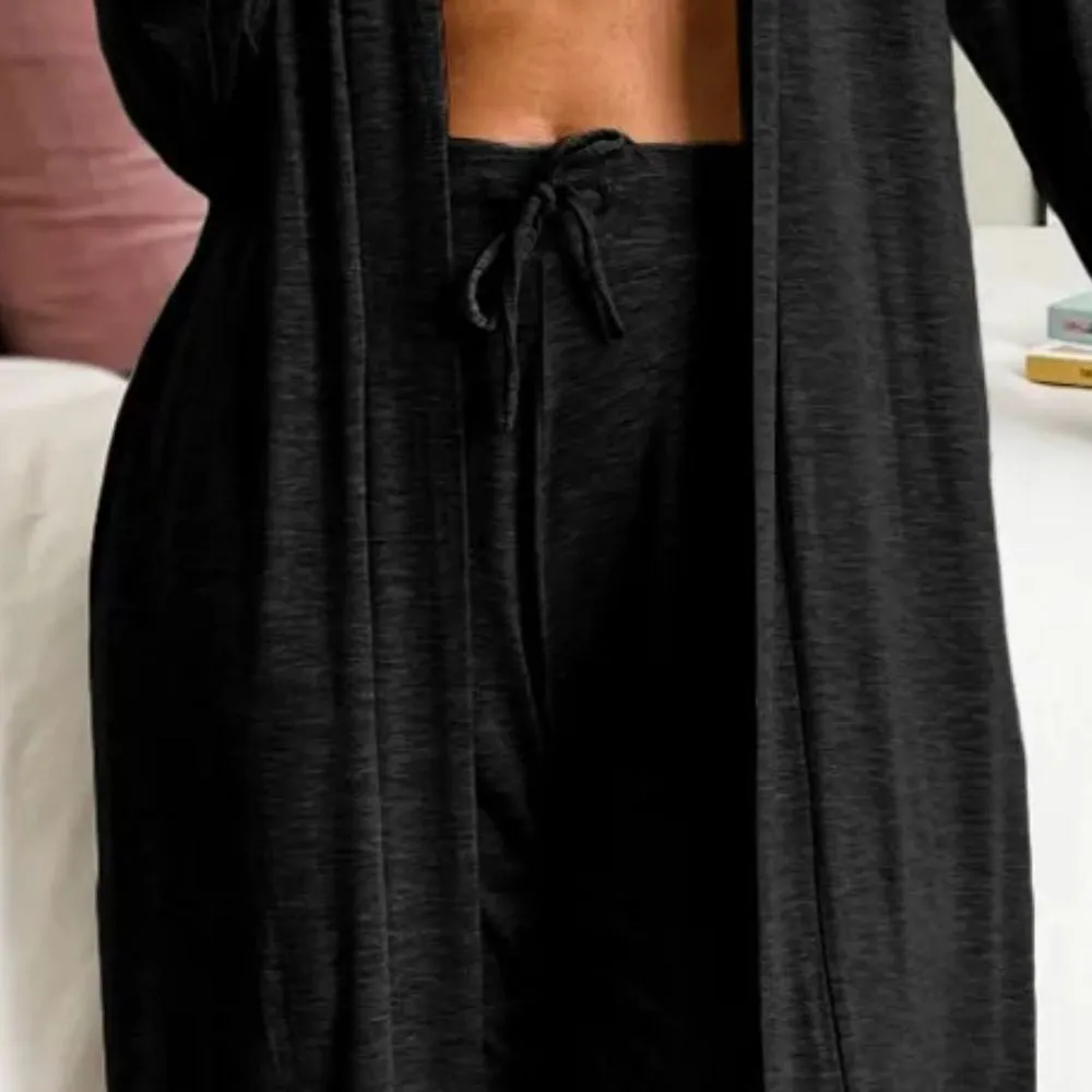 Open Front Long Sleeve Cardigan and Pants Lounge Set