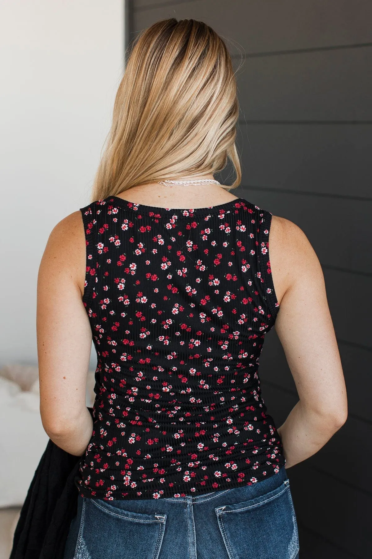 Passionate About You Floral Tank Top- Black & Red