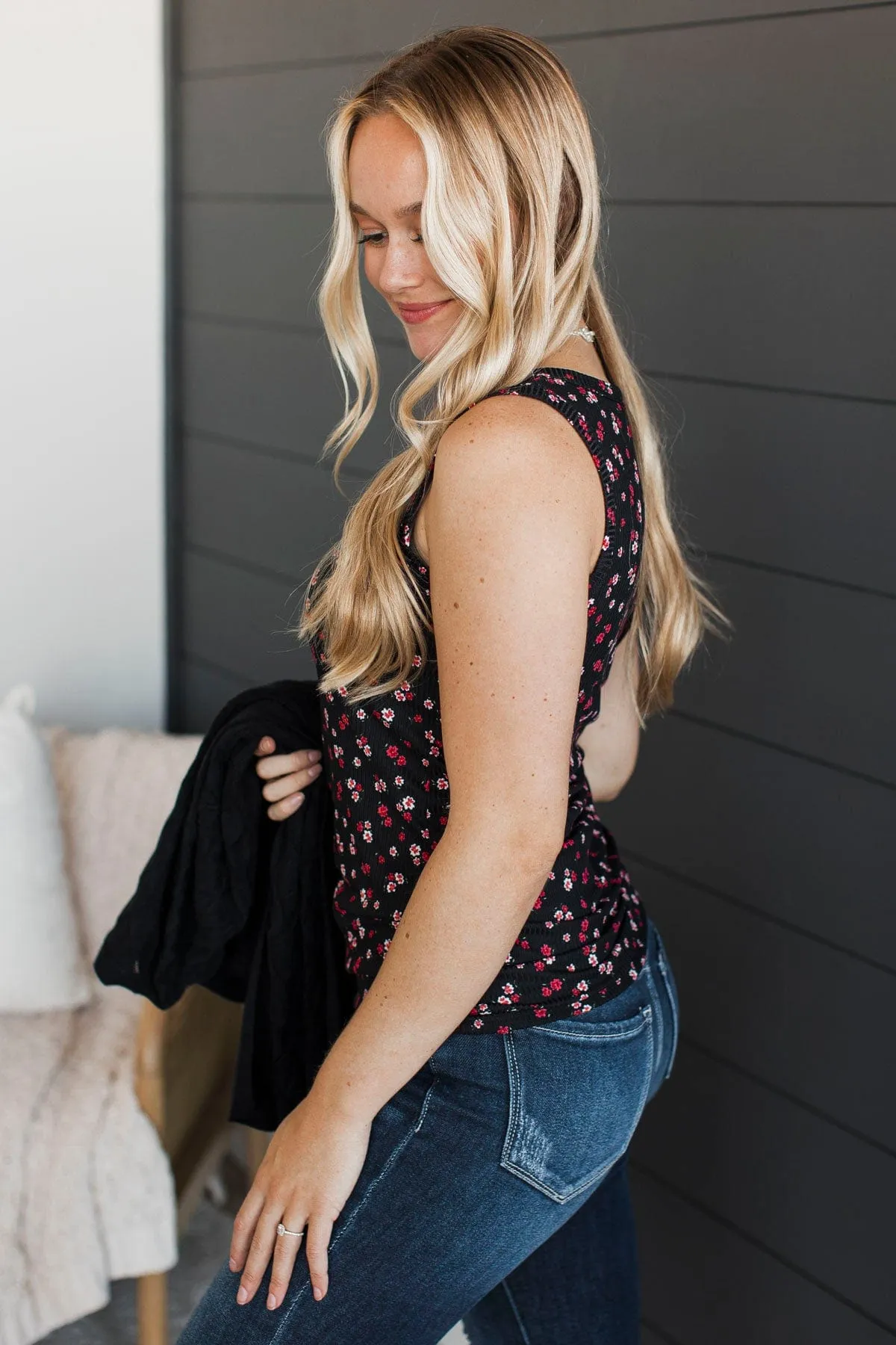 Passionate About You Floral Tank Top- Black & Red