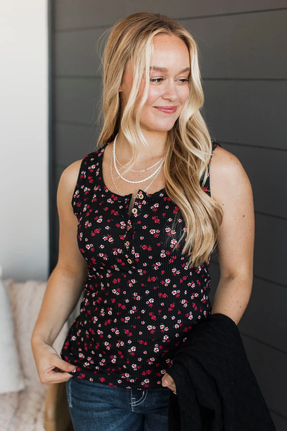 Passionate About You Floral Tank Top- Black & Red