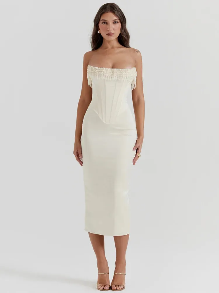Pearl Tassel Sexy Midi Dress