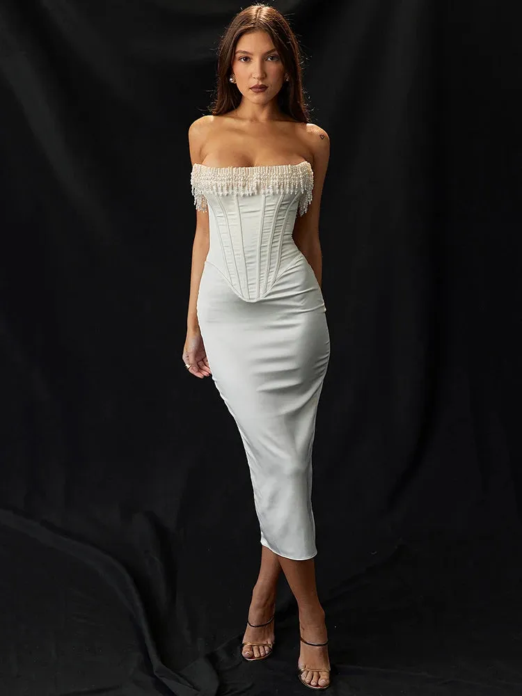 Pearl Tassel Sexy Midi Dress