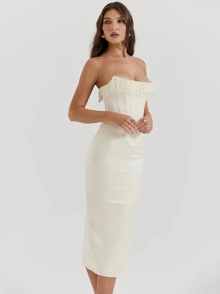 Pearl Tassel Sexy Midi Dress