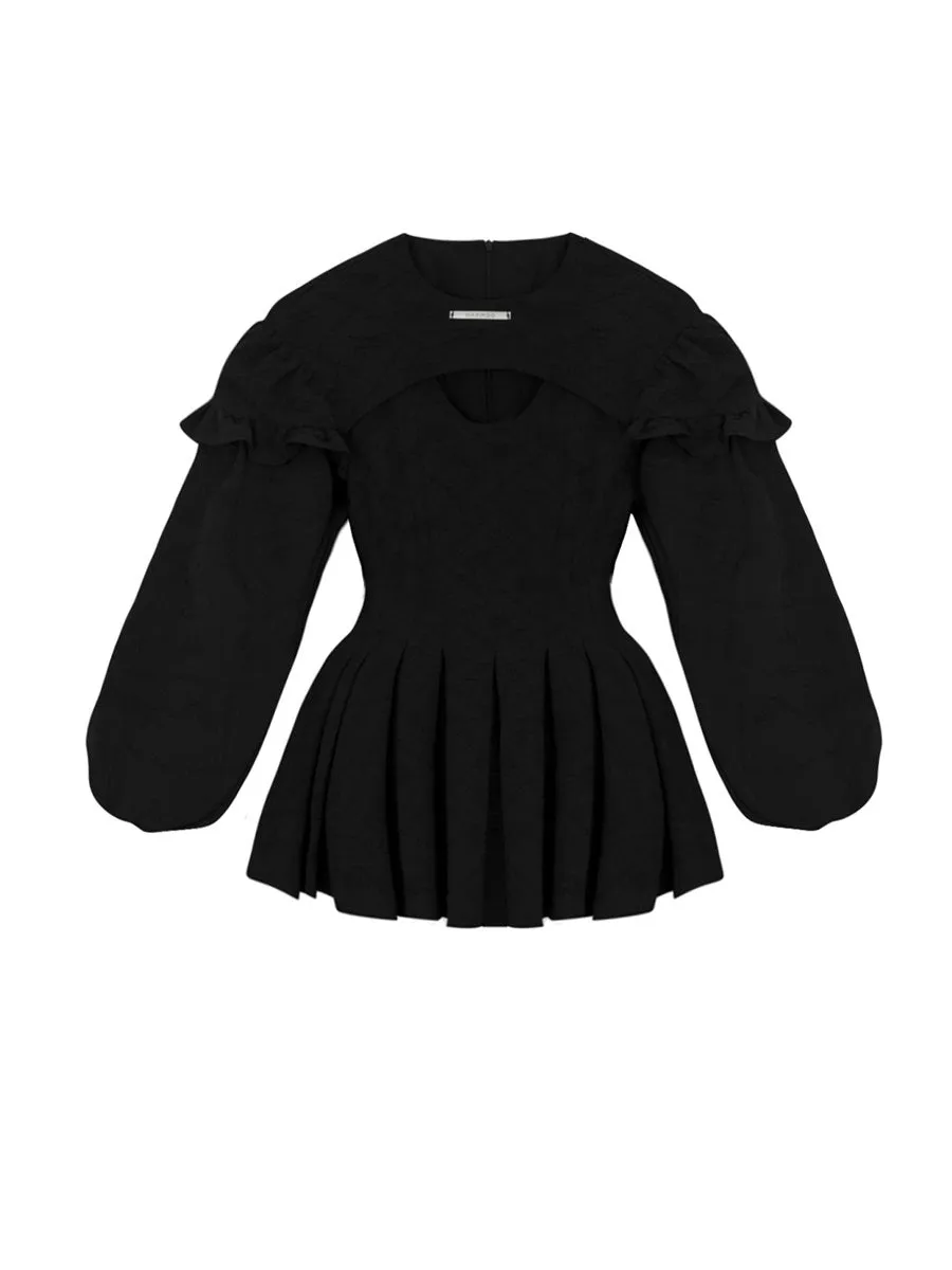 Peplum Balloon-sleeve Pleats Pullover