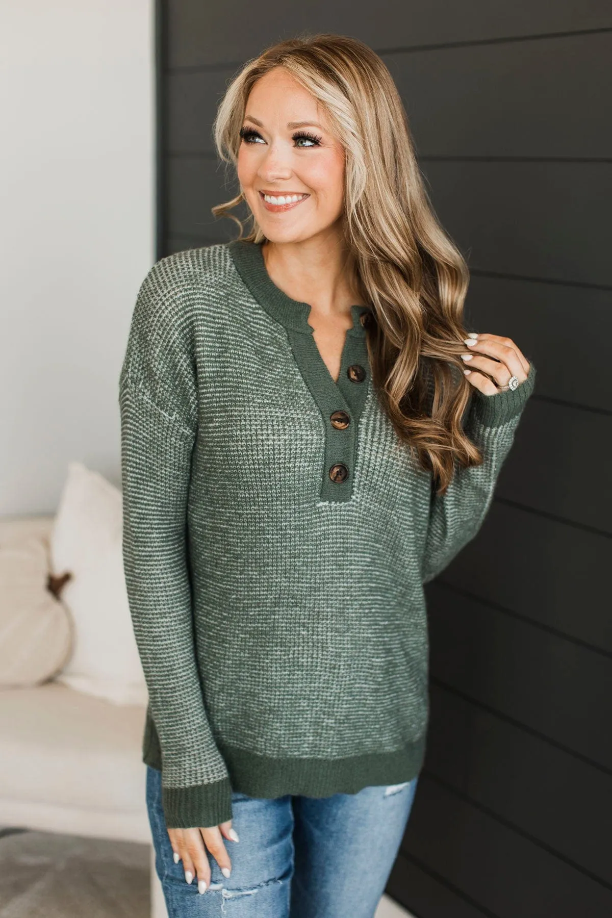 Perfectly Matched Knit Sweater- Olive