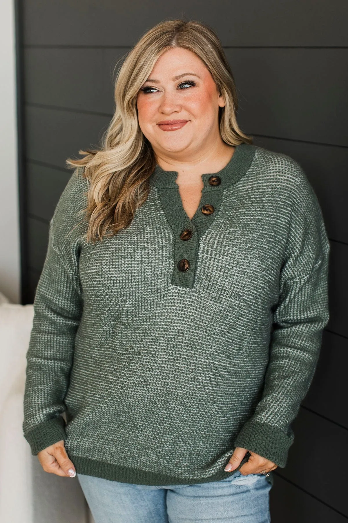 Perfectly Matched Knit Sweater- Olive