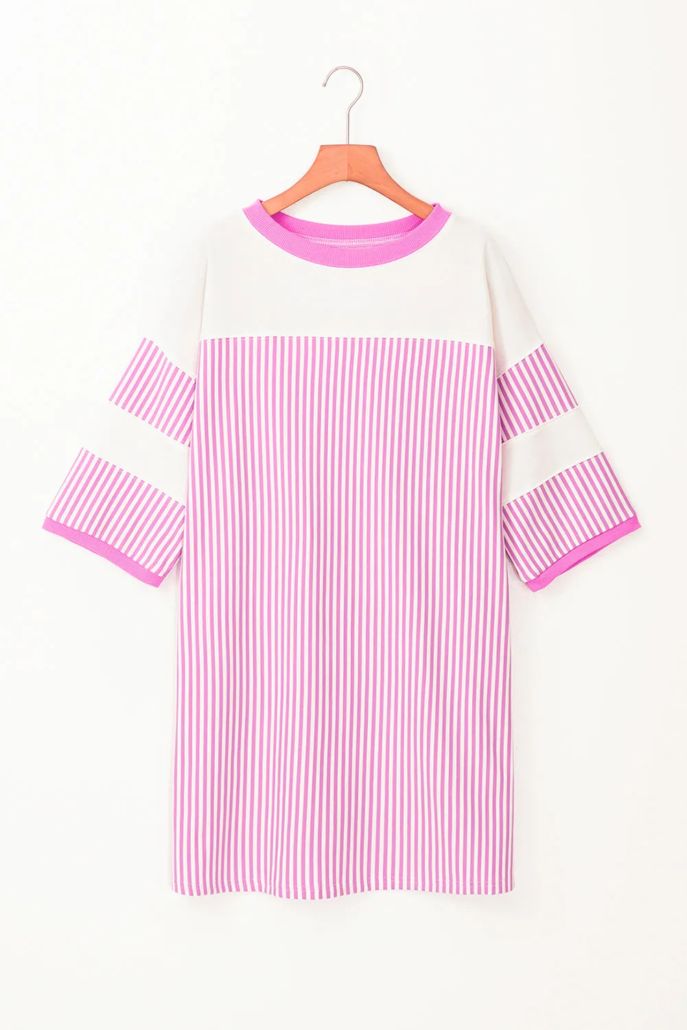 Phalaenopsis Striped Patchwork Three Quarters Sleeve Loose Mini Dress