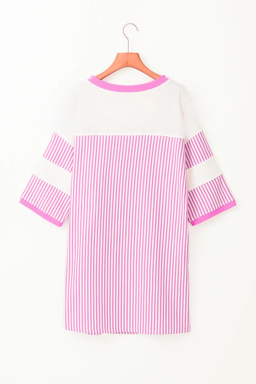 Phalaenopsis Striped Patchwork Three Quarters Sleeve Loose Mini Dress
