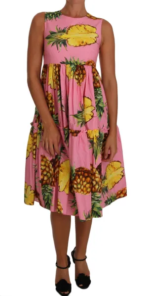 Pineapple-Print A-line Sheath Pink Dress
