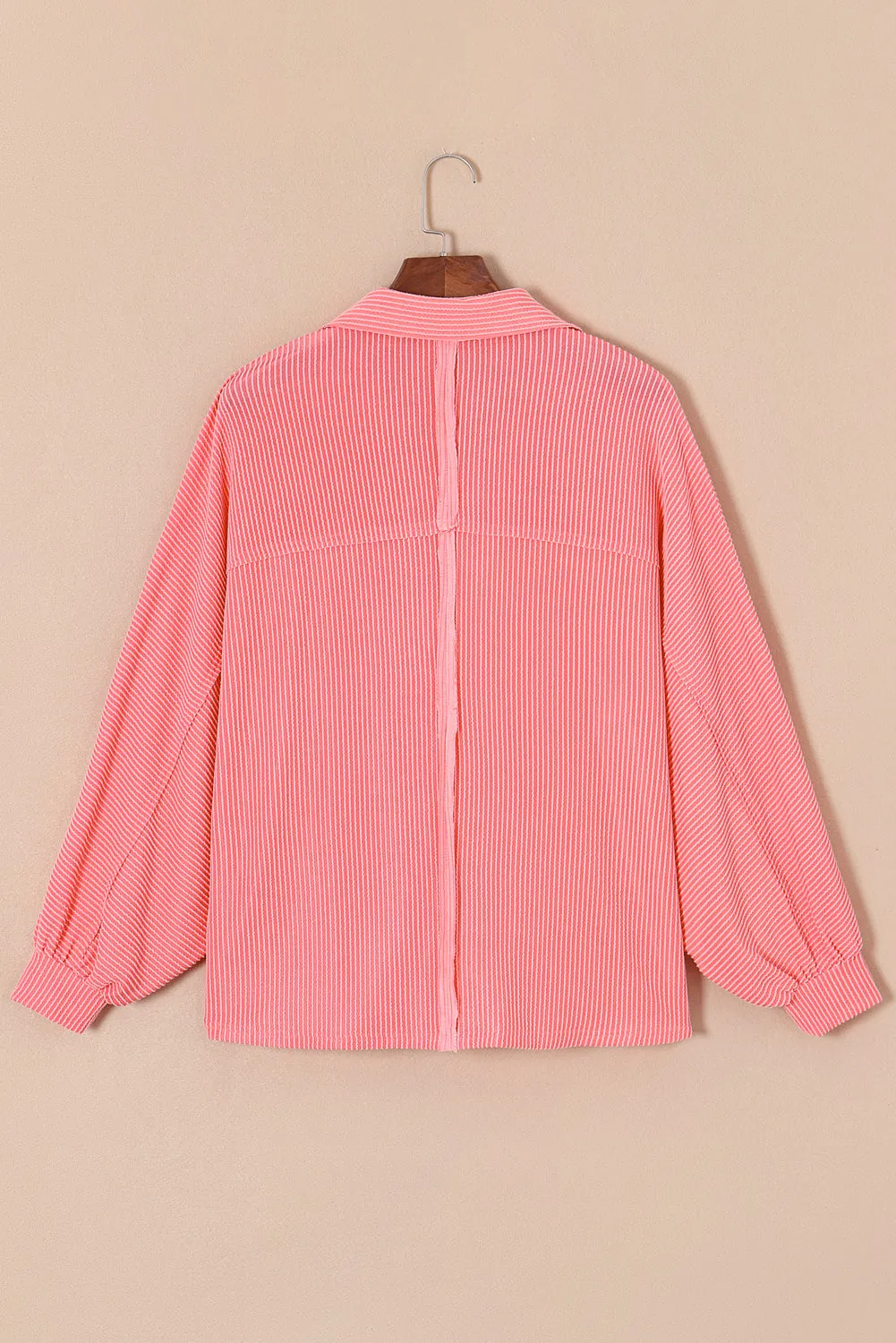 Pink Corded Flap Pocket Henley Top