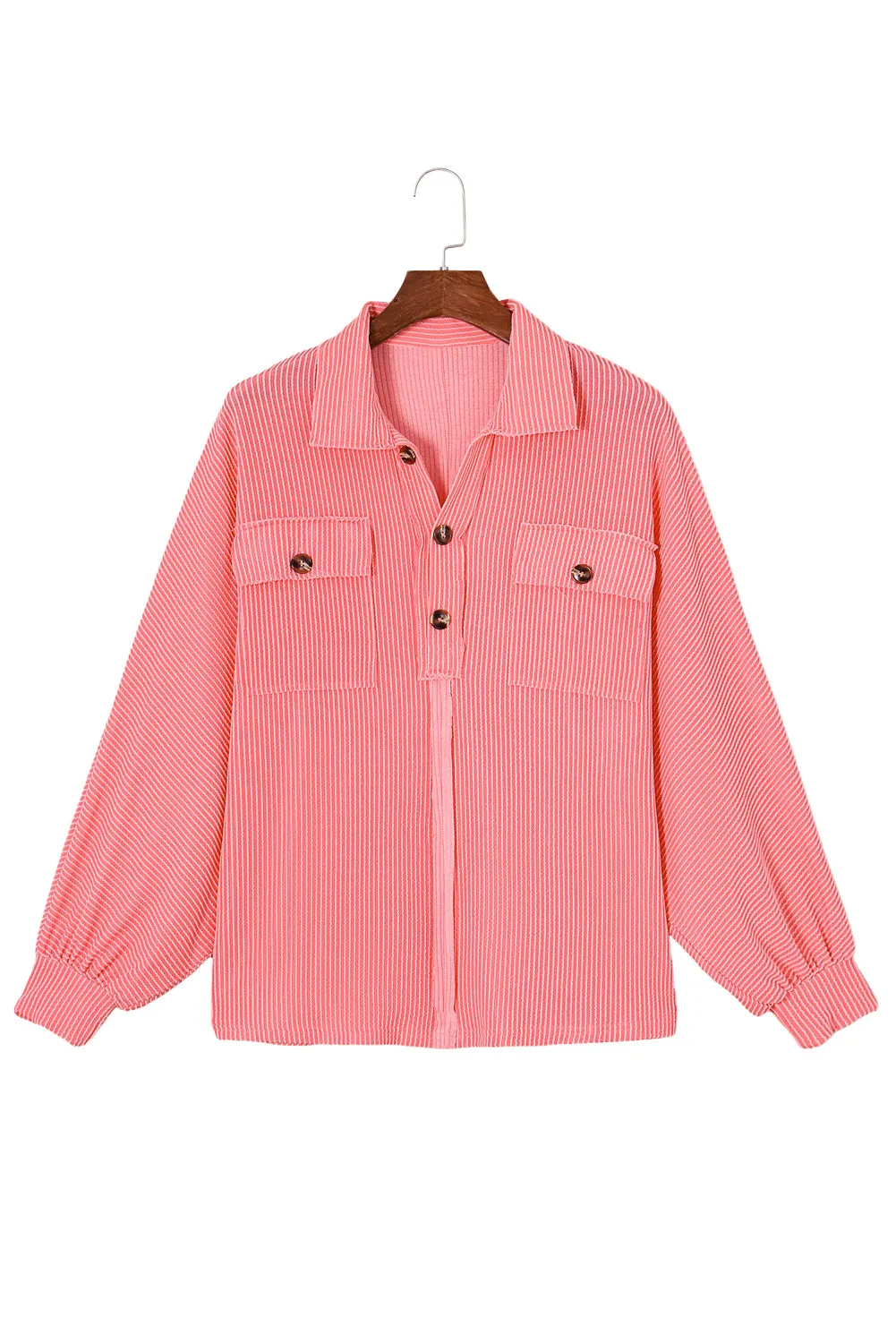 Pink Corded Flap Pocket Henley Top