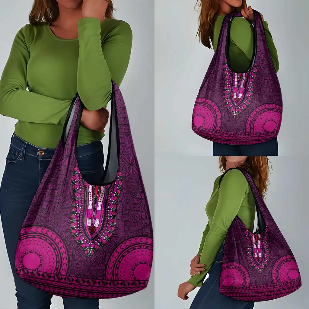 Pink Dashiki and Tapa Pattern Grocery Bag Africa-Polynesia Together Culture LT9