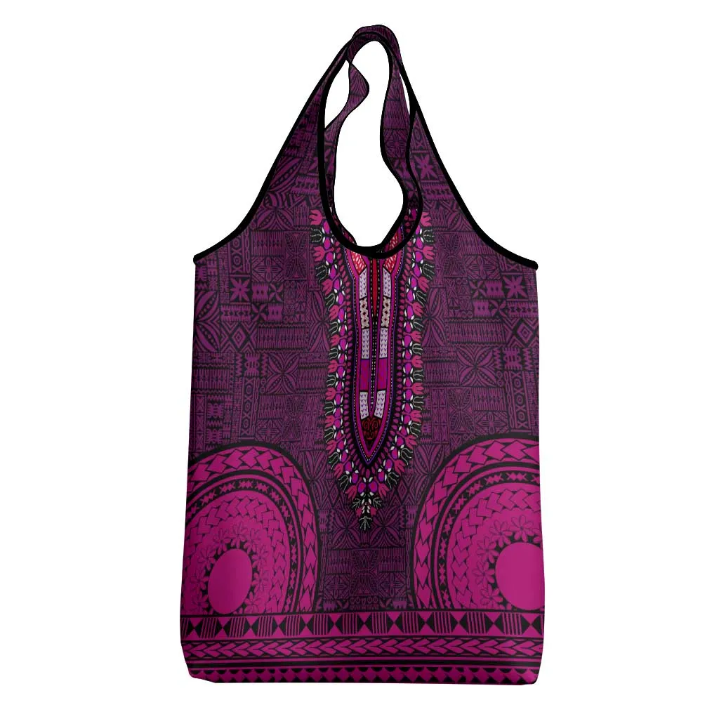 Pink Dashiki and Tapa Pattern Grocery Bag Africa-Polynesia Together Culture LT9