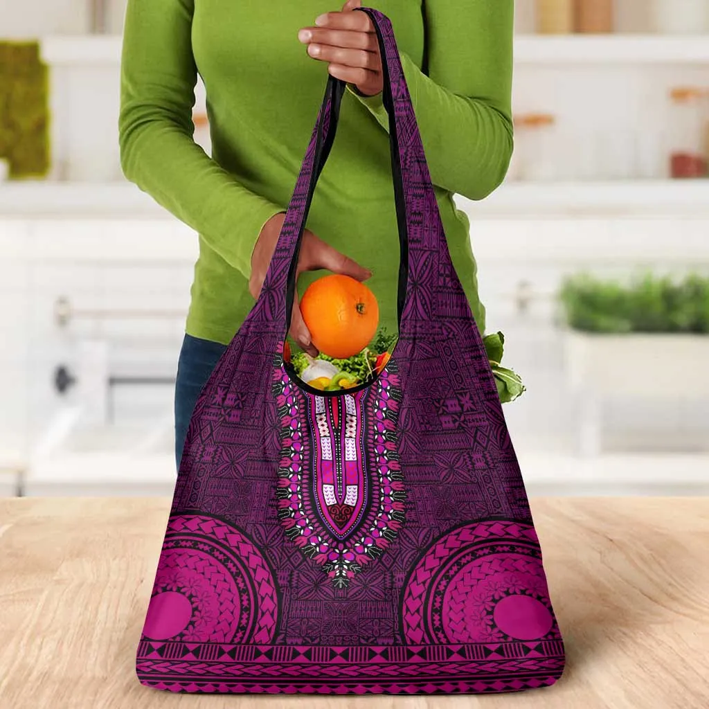 Pink Dashiki and Tapa Pattern Grocery Bag Africa-Polynesia Together Culture LT9