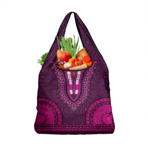 Pink Dashiki and Tapa Pattern Grocery Bag Africa-Polynesia Together Culture LT9