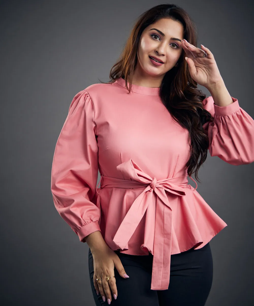 Pink Detailed Peplum Top