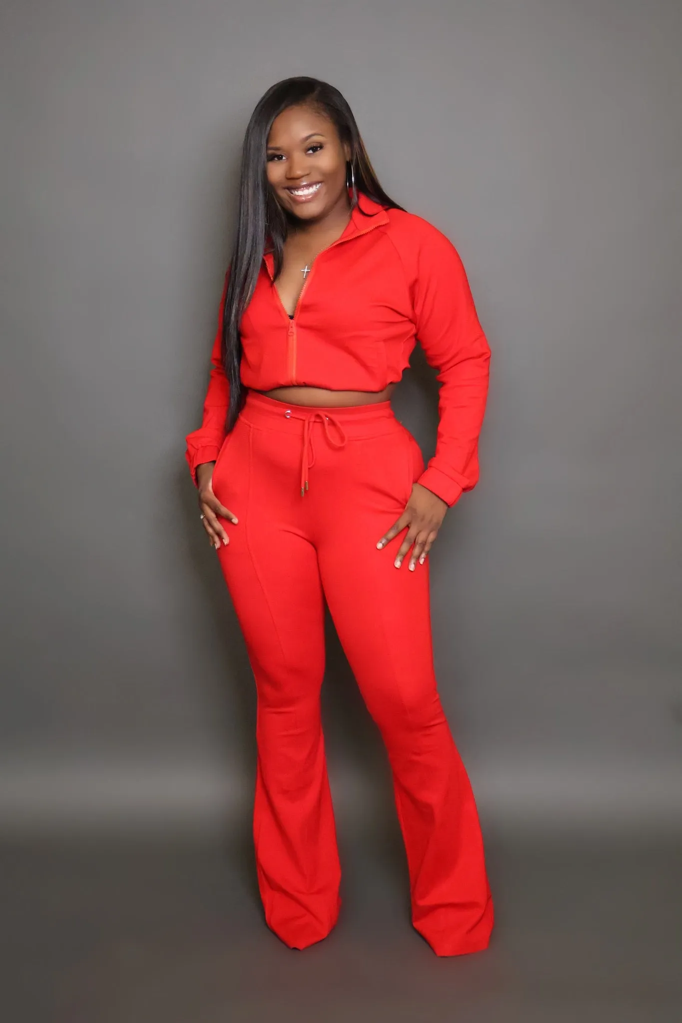 PLAYING IT SAFE PANTS SET -RED