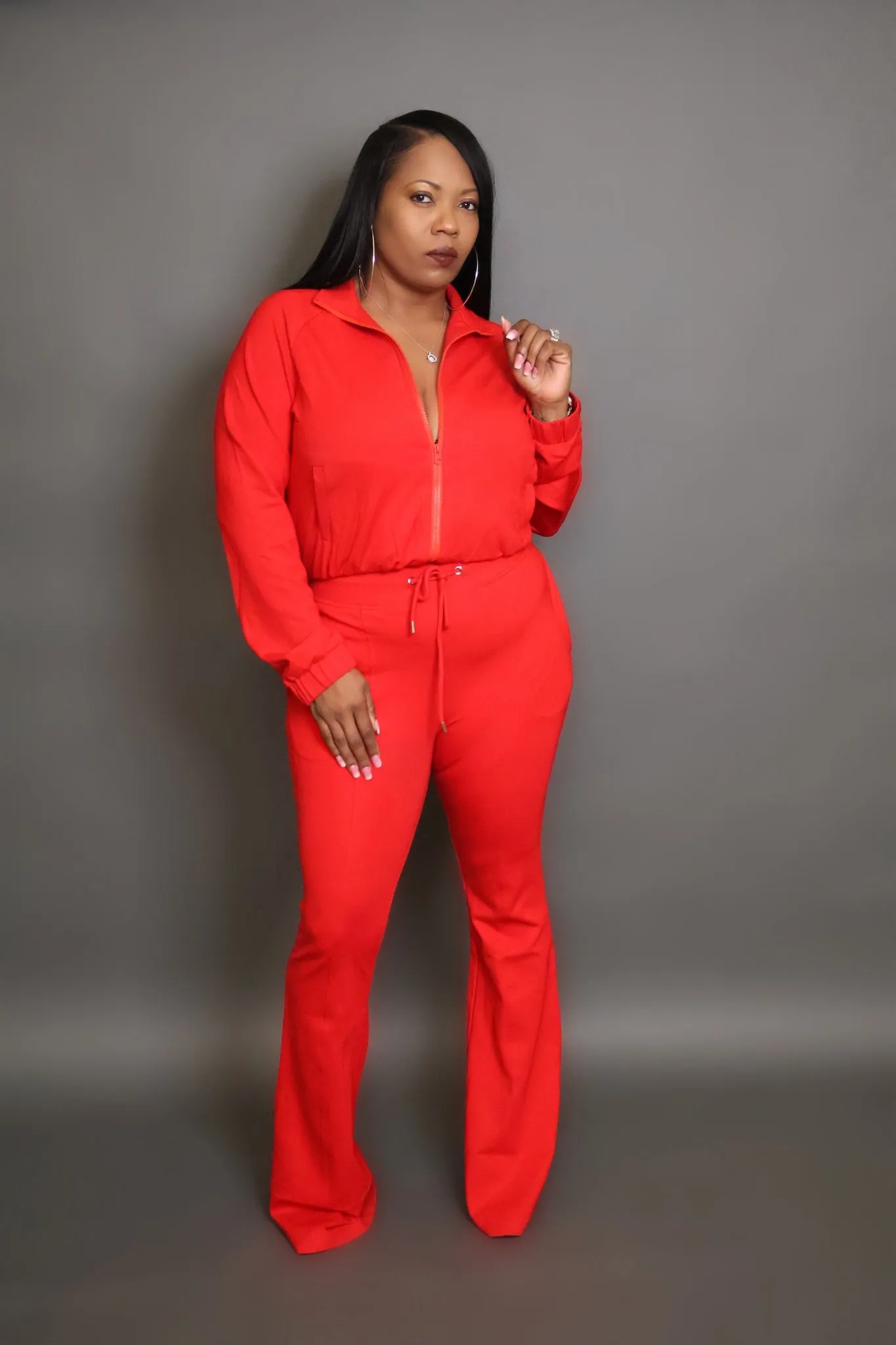 PLAYING IT SAFE PANTS SET -RED