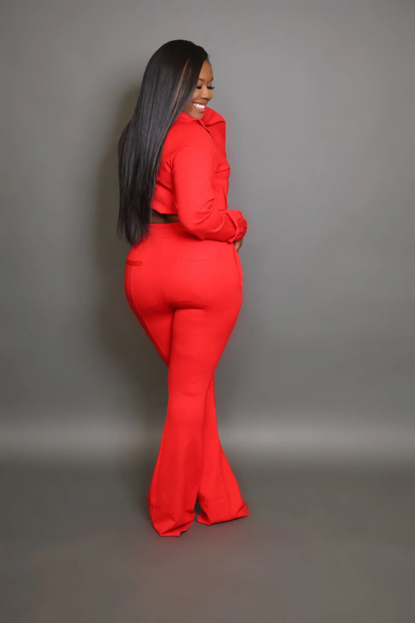 PLAYING IT SAFE PANTS SET -RED