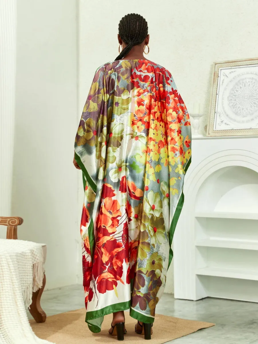 Plus Size Elegant Kimono, Women's Plus Solid Satin Half Sleeve Open Front Belted Kimono Cover Up