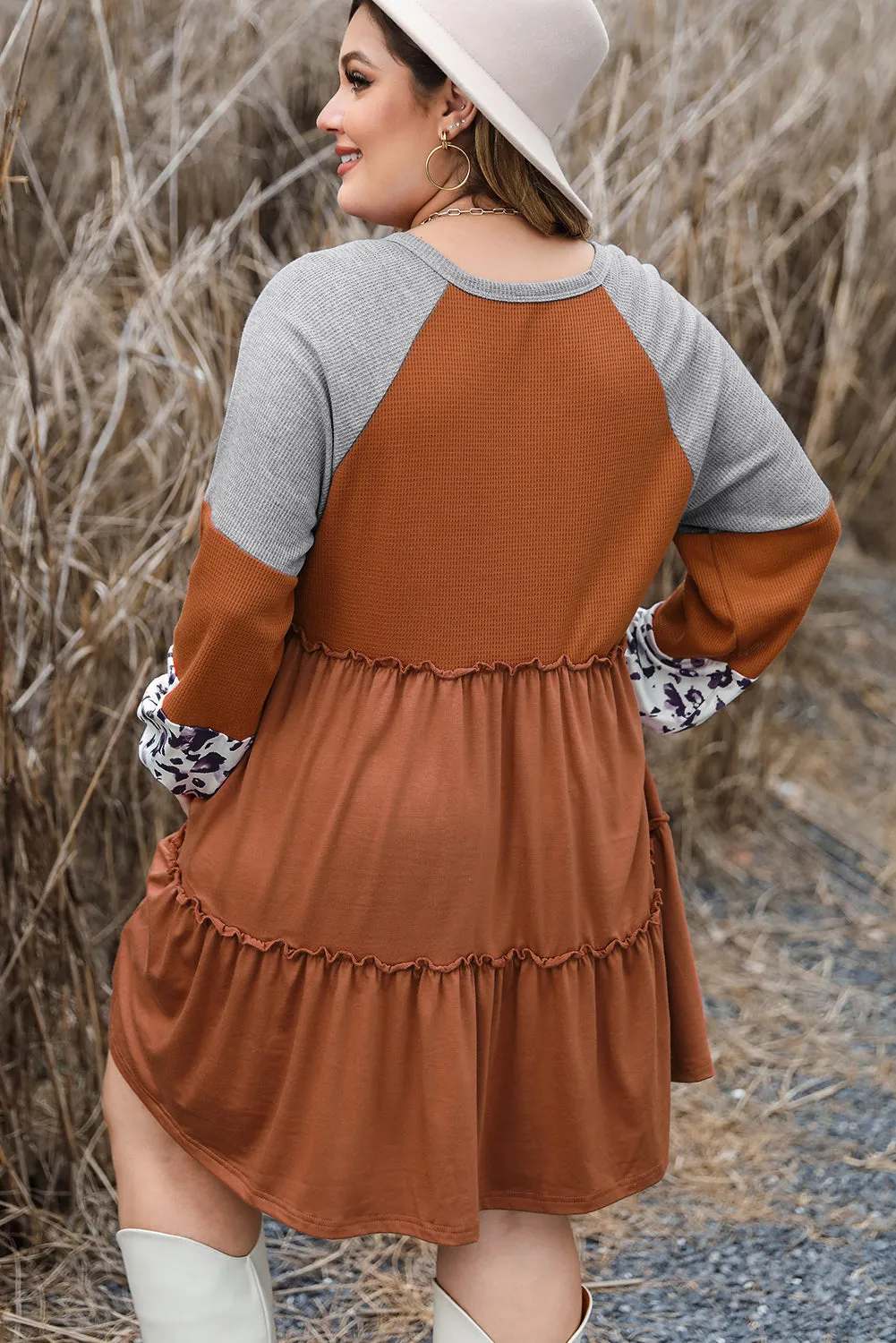 Plus Size Waffle Ruffle Mini Dress