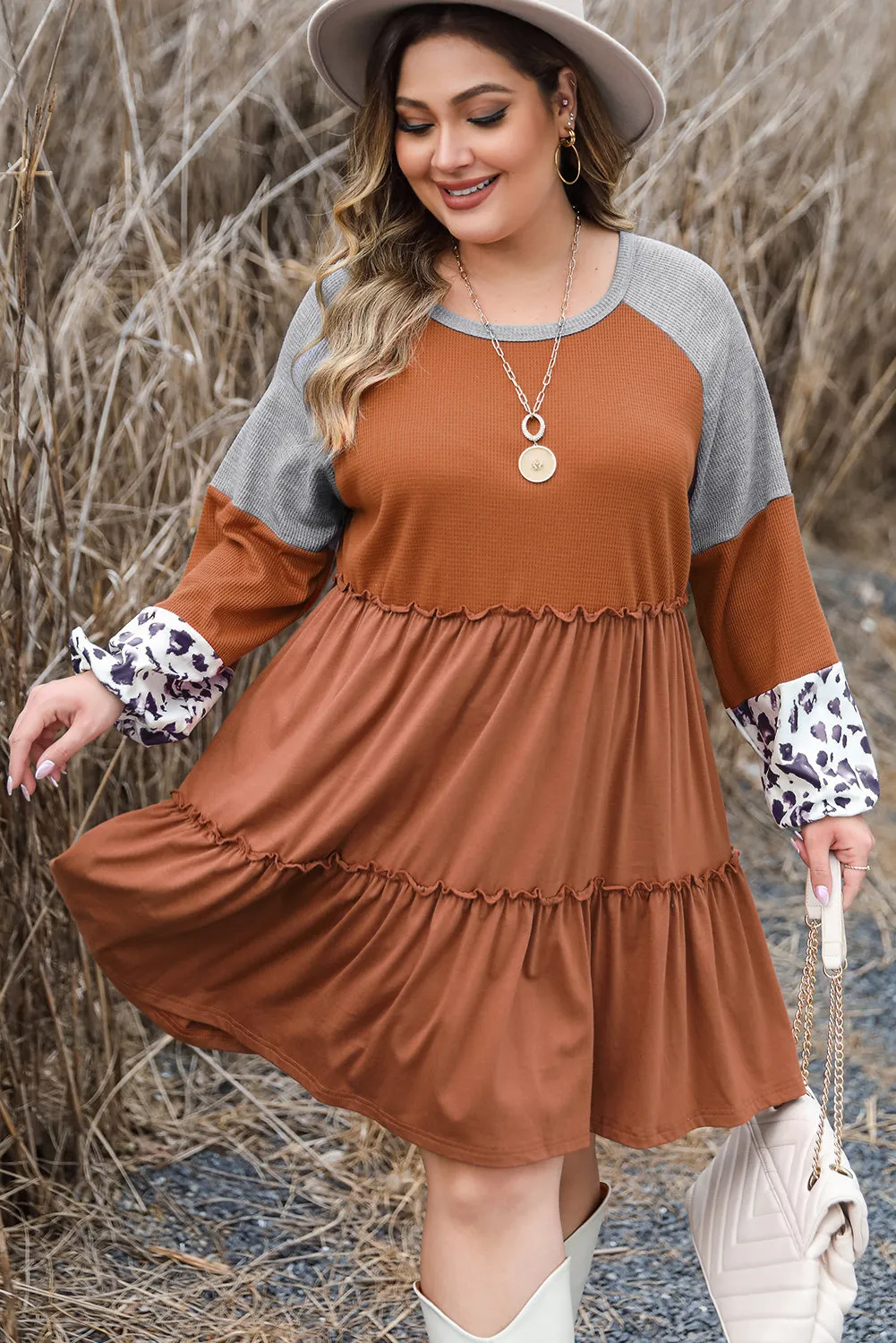 Plus Size Waffle Ruffle Mini Dress