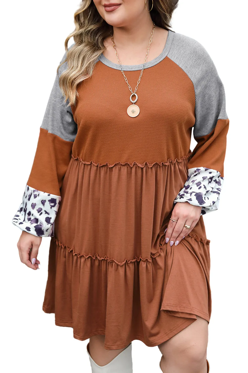 Plus Size Waffle Ruffle Mini Dress