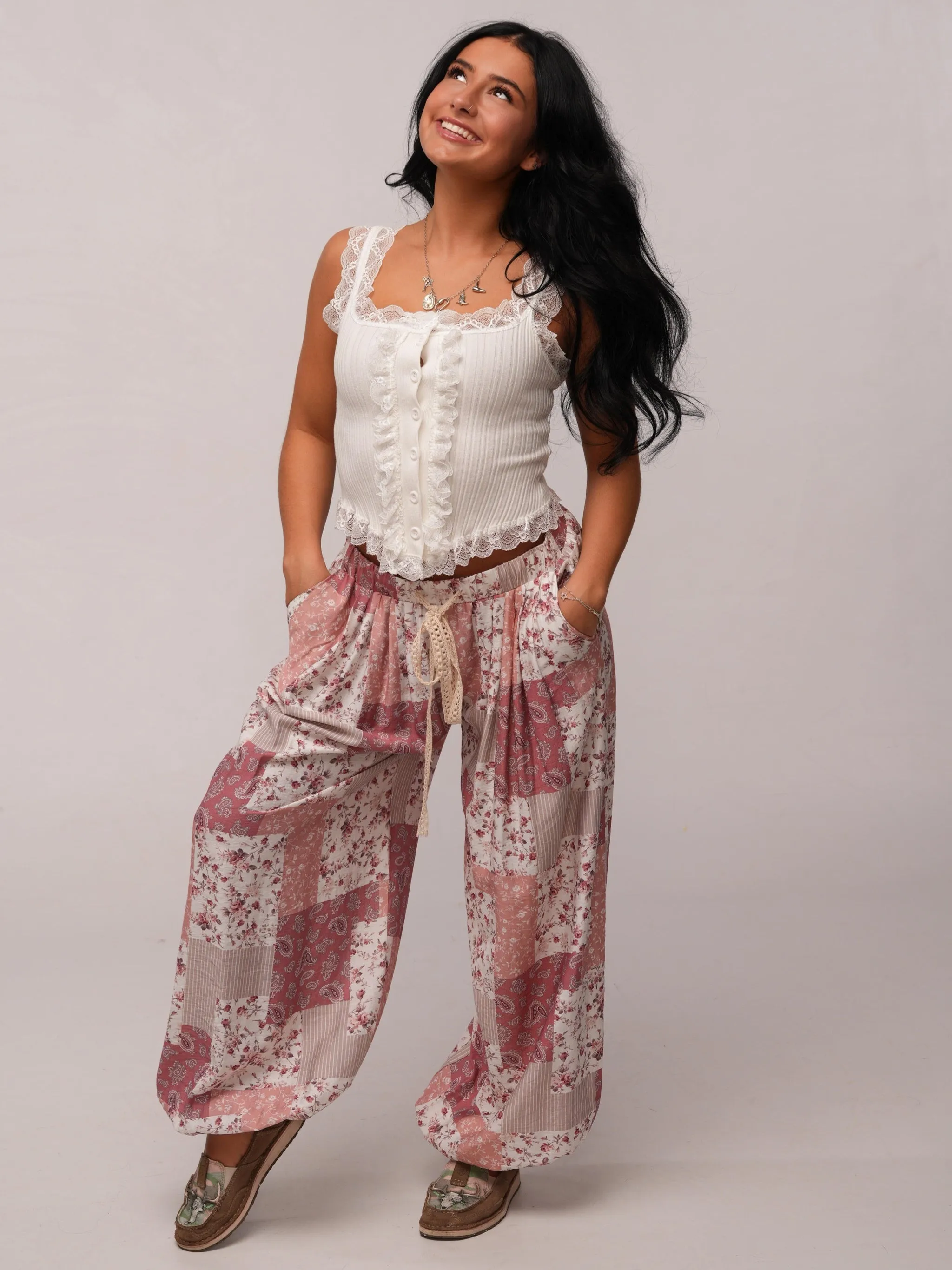 POL Blush Boho String Tie Pants