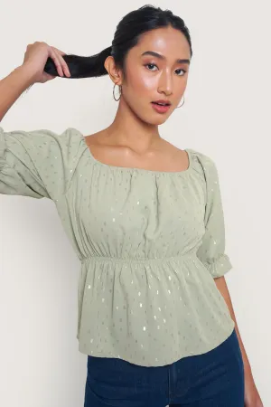 Polka Dot Peplum Puff Sleeve Top