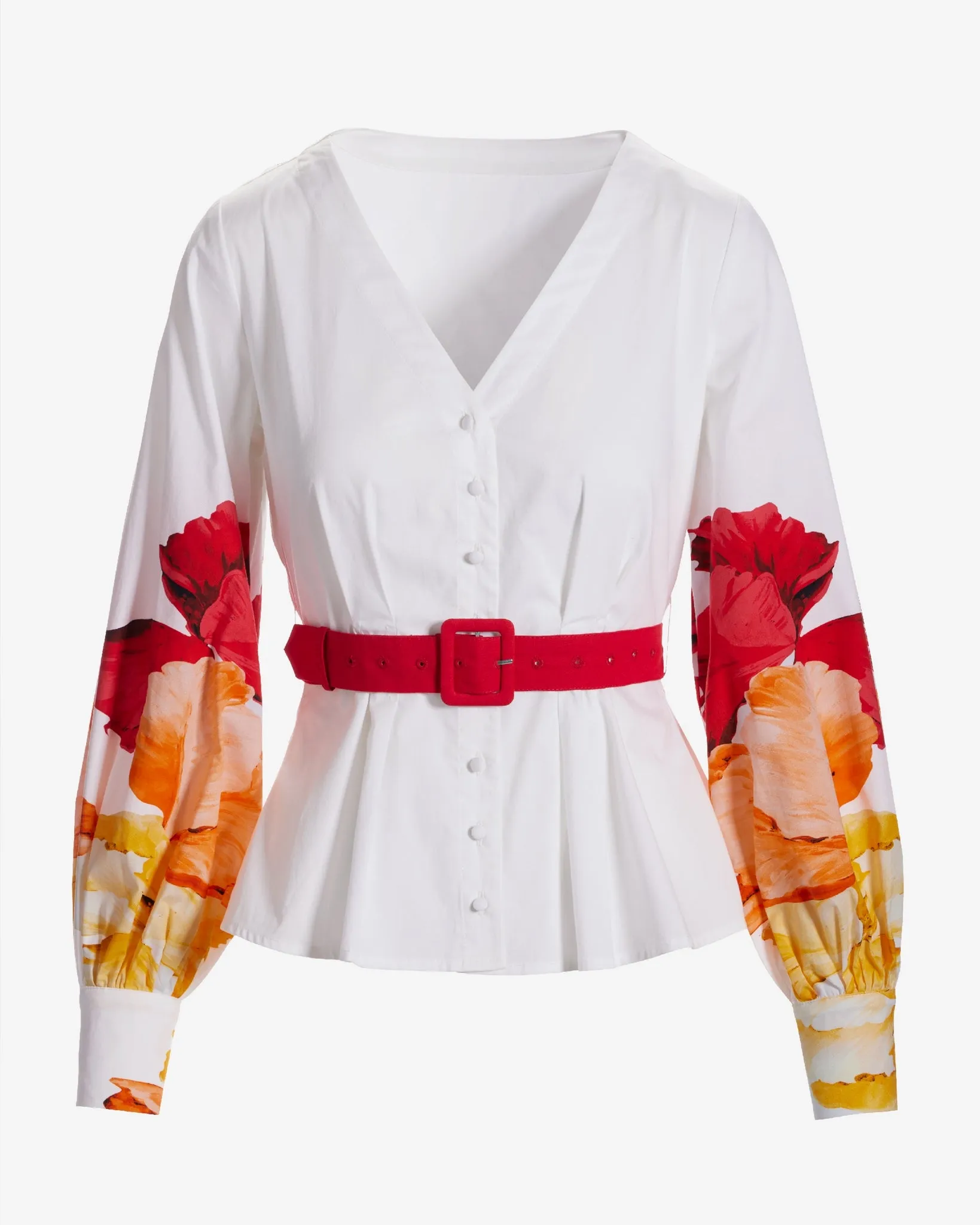 Poplin Belted Print Blouse Mirrored Petals