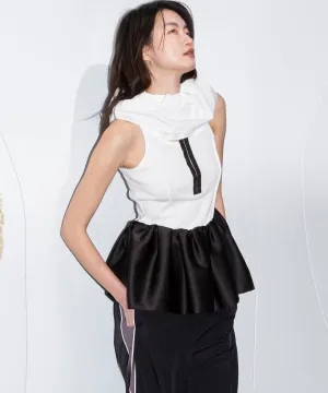 【PRE-ORDER】Satin Combination Peplum Tank Top