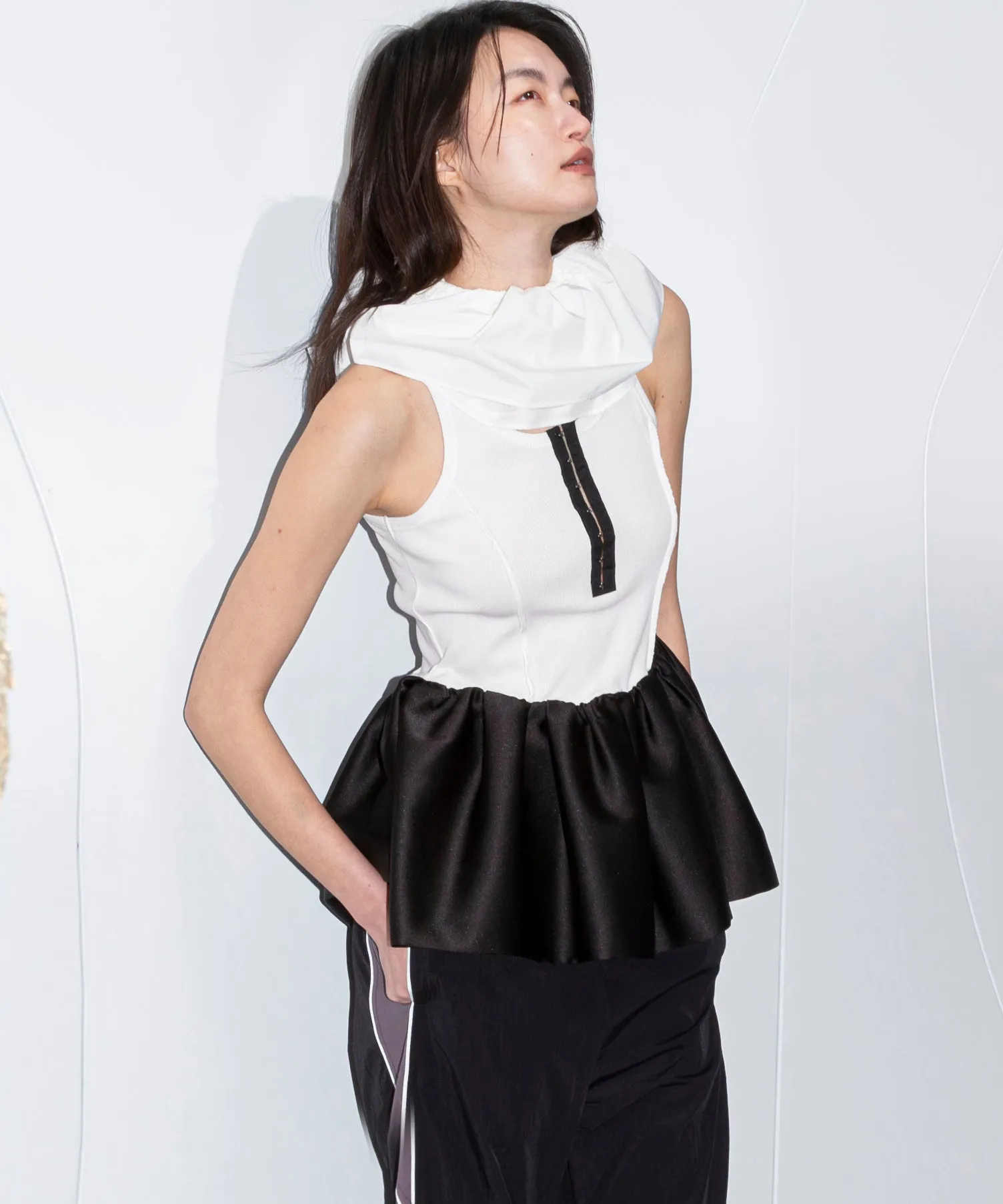 【PRE-ORDER】Satin Combination Peplum Tank Top